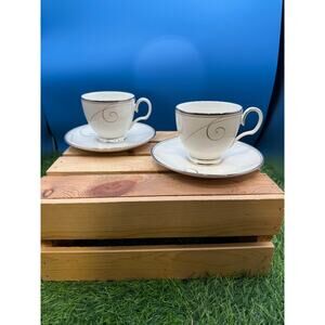 Set of 2 Noritake Platinum Wave Cups & Saucers - Great Condition
